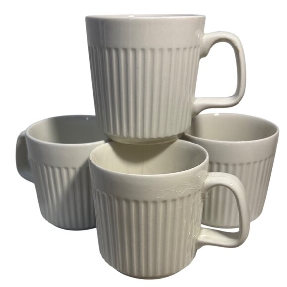 Set Of 4 Johnson Bros Athena Ironstone Coffee Cups England White Ribbed 3.25" - Picture 1 of 11